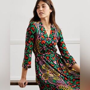 Boden Jersey Kaftan Midi Dress in Navy Passion Bloom Vibrant